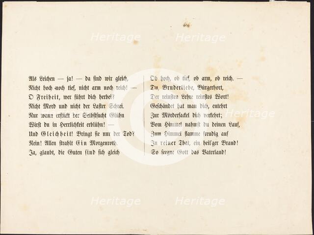 Auch ein Todtentanz: Text Page, 1849. Creator: Alfred Rethel.