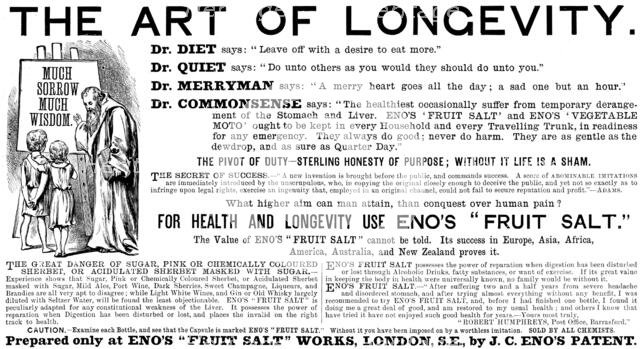 Advertisement for Eno’s "Fruit Salt", 1890.  Creator: Unknown.