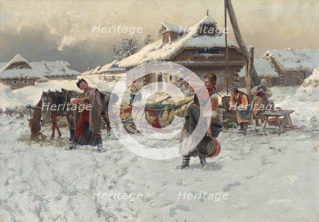 Throwing snowballs, 1892. Creator: Veshin, Jaroslav (1859-1915).