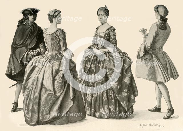 'Clothing during the Reigns of Queen Anne and George I, 1702-1725', 1903, (1937). Creator: Sophie B Steel.