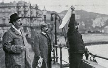 Louis Blériot on the pier at Dover after his flight across the English Channel, 25 July 1909. Artist: Unknown