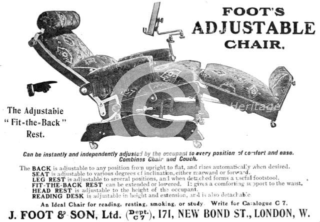 Foot's Adjustable Chair, 1909. Creator: Unknown.