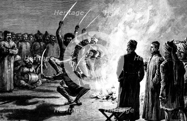 Pathan sword-dance before Prince Albert Victor at the cavalry camp, Muridki, India, 1890. Creator: R. Taylor.