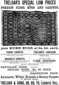 Advertisement for Treloar’s Foreign Floor Rugs and Carpets, 1890. Creator: Unknown.