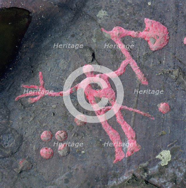 The Axe God, Bronze Age petroglyph at Flyhov, Husaby, Sweden. Artist: Åke Lindau