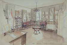 Drawing of an Interior: Chambre à coucher, 1857. Creator: Anon.