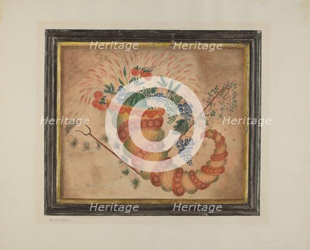 Watercolor: Cornucopia of Fruit, c. 1939. Creator: Mabel S. Kelton.