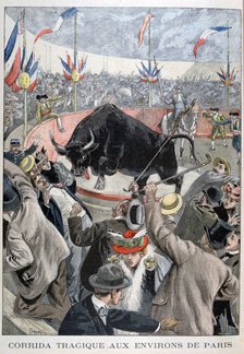Tragic bullfight accident around Paris, 1899. Artist: Oswaldo Tofani
