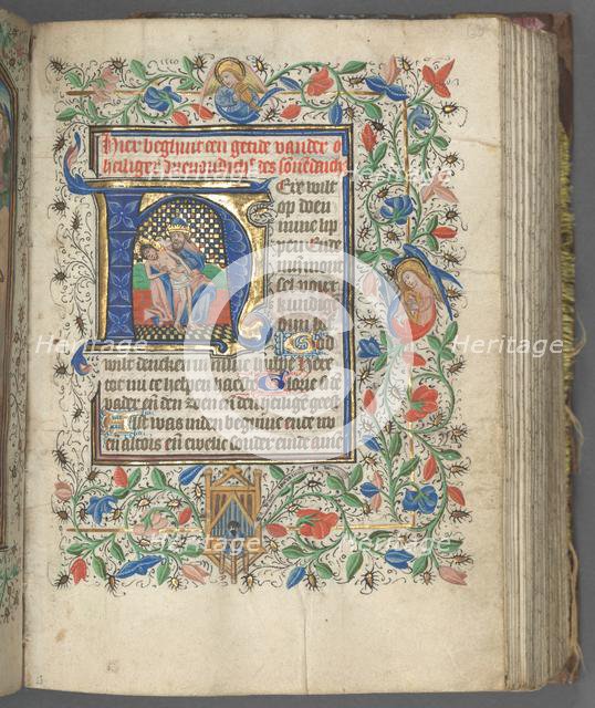Book of Hours (Use of Utrecht): fol. 63r, Initial with Holy Trinity, c. 1460-1465. Creator: Master of Gijsbrecht van Brederode (Netherlandish); Master of the Boston City of God (Netherlandish), and.