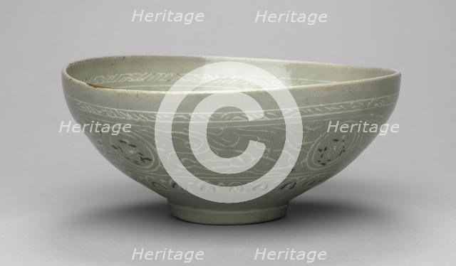 Bowl with Inlaid Cranes and Clouds Design, 1200s-1300s. Creator: Unknown.