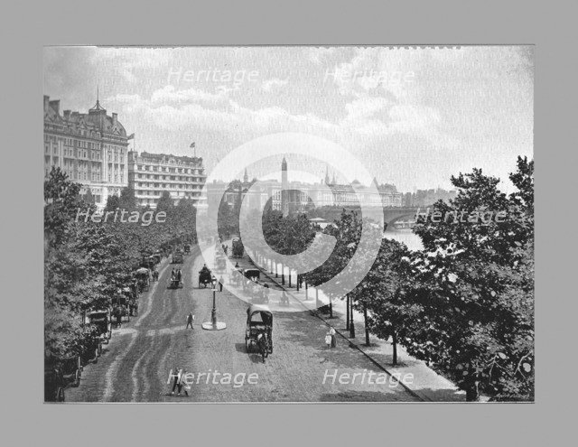 The Thames Embankment, from Charing Cross Station, London, c1900. Artist: York & Son.