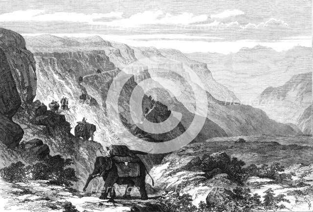 The British Expedition to Abyssinia: Major Murray's Armstrong guns crossing the Tacazze Valley, 1868 Creator: Unknown.