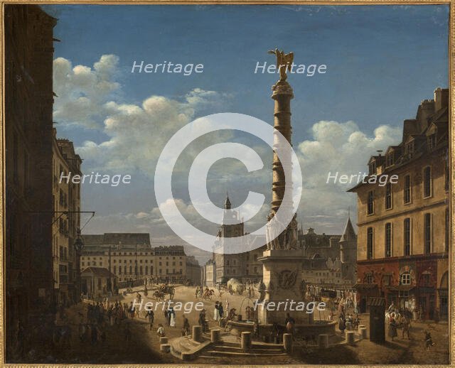 The square and fountain of Chatelet, 1810. Creator: Etienne Bouhot.