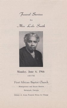 Funeral Services for Miss Lula Smith, 1966. Creator: Unknown.