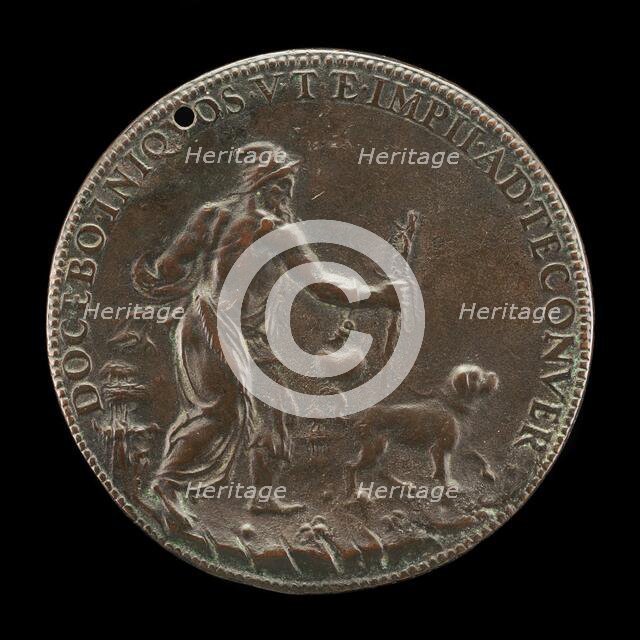 Blind Man with a Staff and Water-flask, Led by a Dog [reverse], c. 1561. Creator: Leone Leoni.