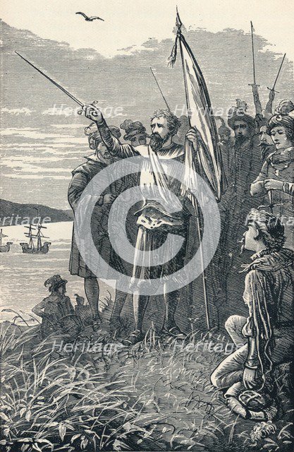Columbus Takes possession of San Salvador for Spain, 1904. Artist: Unknown