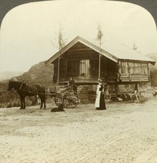 'Waiting for passengers on the road near Bolkesjo, Norway', c1905. Creator: Unknown.