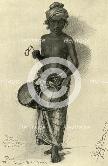 Pina - drummer boy in a Buddhist temple, Kandy, Ceylon, 1898. Creator: Christian Wilhelm Allers.