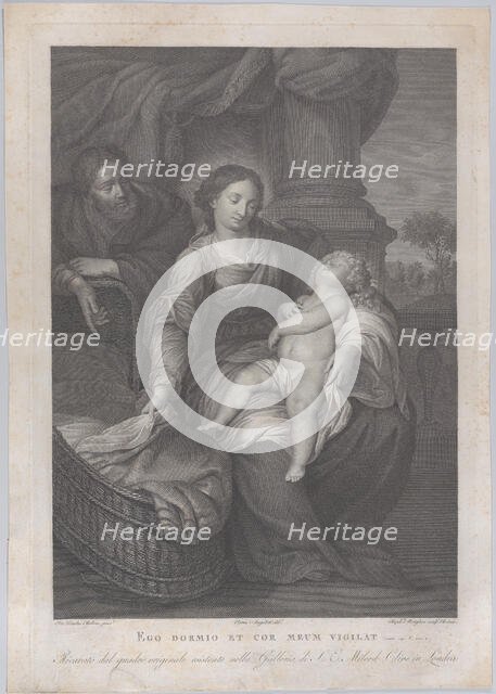 The Holy Family, with the Christ child asleep in the Virgin's lap, 1786. Creators: Raphael Morghen, Pietro Angeletti, Giovanni Folo.