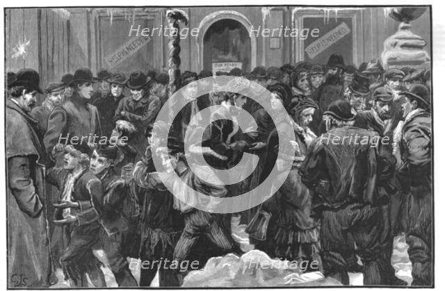 'Distress in London - Unemployed waiting at a Soup Kitchen', 1886.  Creator: Unknown.