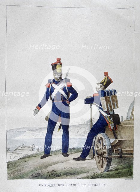 Uniform of artillerymen, France, 1823. Artist: Charles Etienne Pierre Motte
