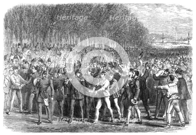 The Funeral of Victor Noir: the people cheering the National Guard in the Champs Élysées, 1870. Creator: Unknown.