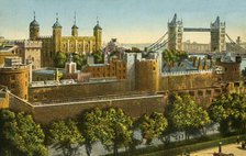 Tower Bridge and the Tower of London, c1910.  Creator: Unknown.