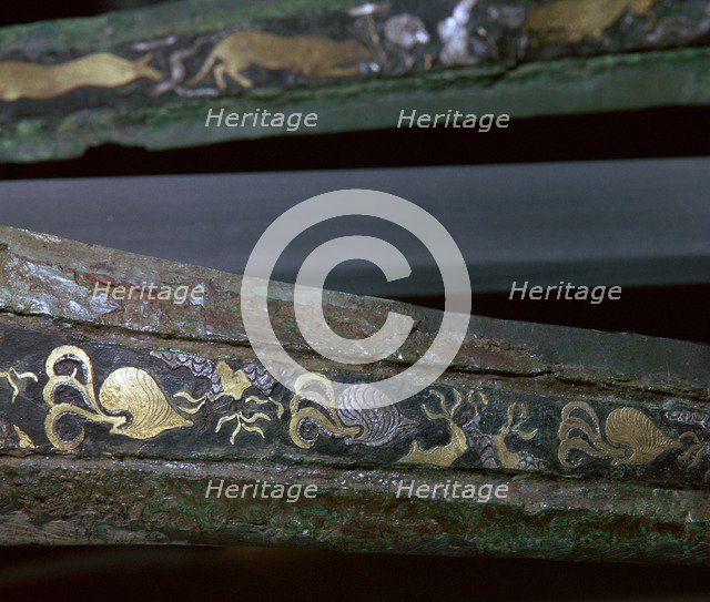 Detail of Mycenaean bronze dagger found in a tholos tomb, 16th century. Artist: Unknown