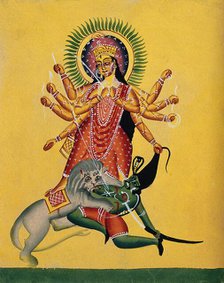 Durga kills the demon, c1890. Creator: Unknown.