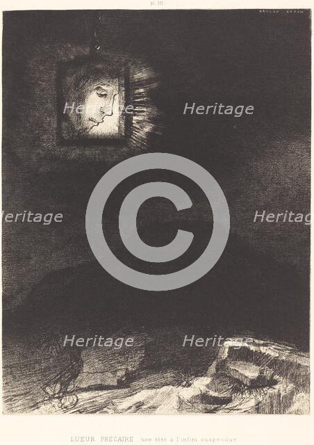 Lueur precaire, une tete a l'infini suspendue(Precarious glimmering, a head suspended, 1891. Creator: Odilon Redon.