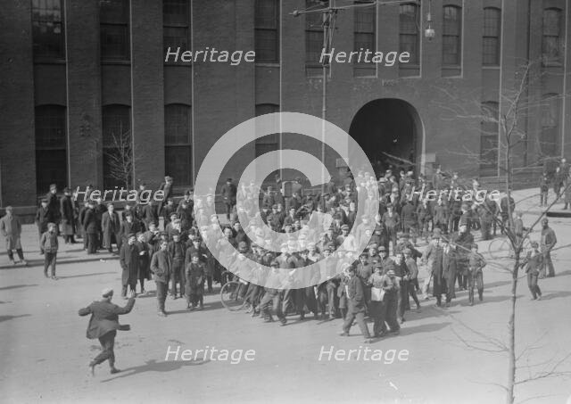 Employees of the Baldwin Locomotive works standing outside bldg., Philadelphia, 1910. Creator: Bain News Service.
