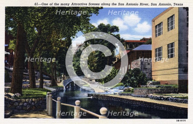 Scene on the San Antonio River, San Antonio, Texas, USA, 1943. Artist: Unknown