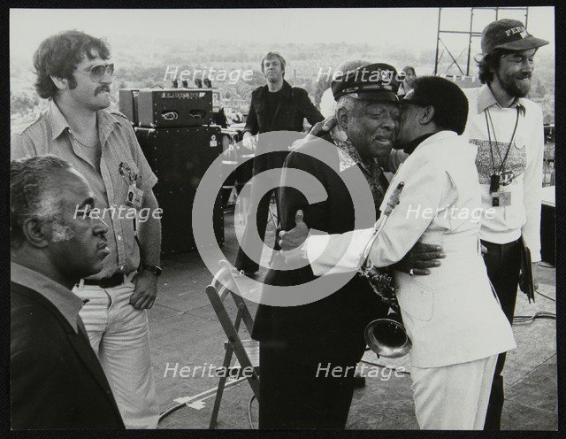 Count Basie and Illinois Jacquet meet up on stage at the Capital Radio Jazz Festival, London, 1979. Artist: Denis Williams
