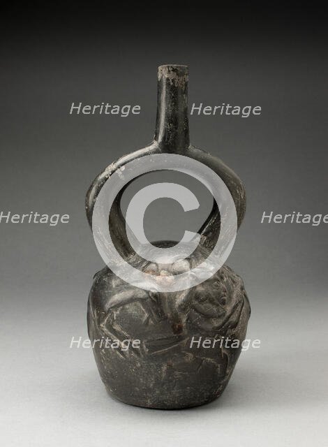 Stirrup Spout Vessel with Raised Deer Hunt Motifs, 100 B.C./A.D. 500. Creator: Unknown.