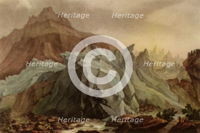 'The Lütschinen Issuing from the Lower Grindelwald Glacier', 1782-1785, (1946). Creator: Charles-Melchior Descourtis.