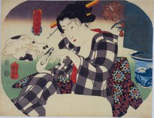 Beauty cutting her nails. From the Series "The Universe of Women" (Shinramanzo), c1842-1845. Creator: Kuniyoshi, Utagawa (1797-1861).