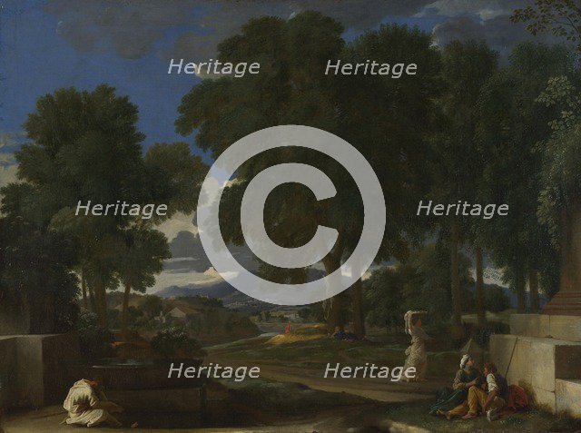 Landscape with a Man washing his Feet at a Fountain, 1648. Artist: Poussin, Nicolas (1594-1665)