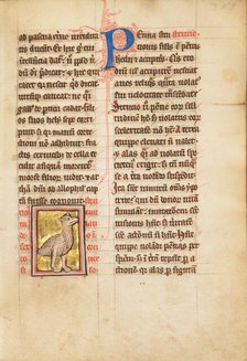 An Ostrich; De Natura Avium; De Pastoribus et Ovibus; Bestiarium, 1277 or after. Creator: Unknown.