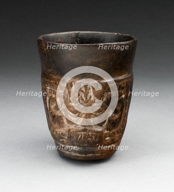 Blackware Cup with Abstract Faces Carved in Panels, A.D. 1000/1476. Creator: Unknown.