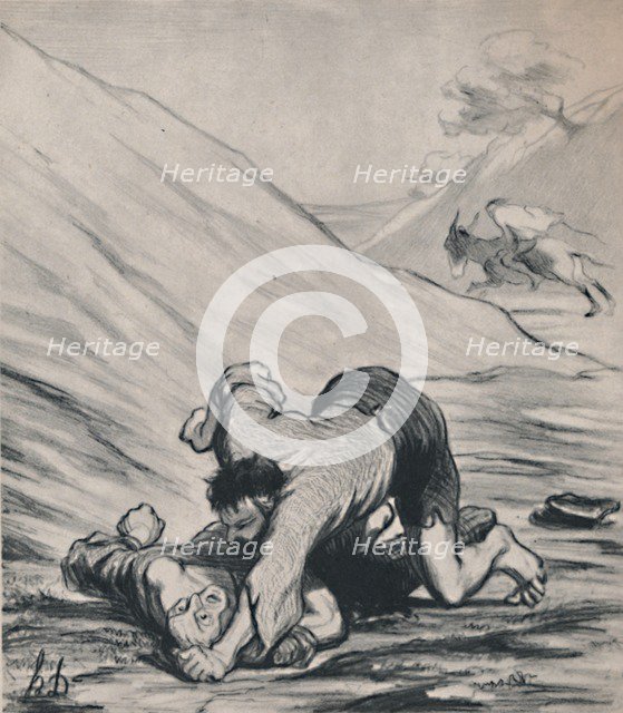 'The Robbers and the Donkey', c.1860s, (1946).  Artist: Honore Daumier.