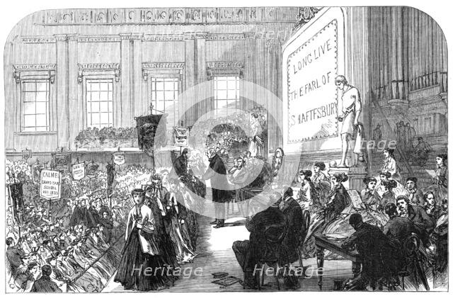 Distribution of prizes to ragged-school pupils at Exeter Hall, 1868. Creator: Unknown.