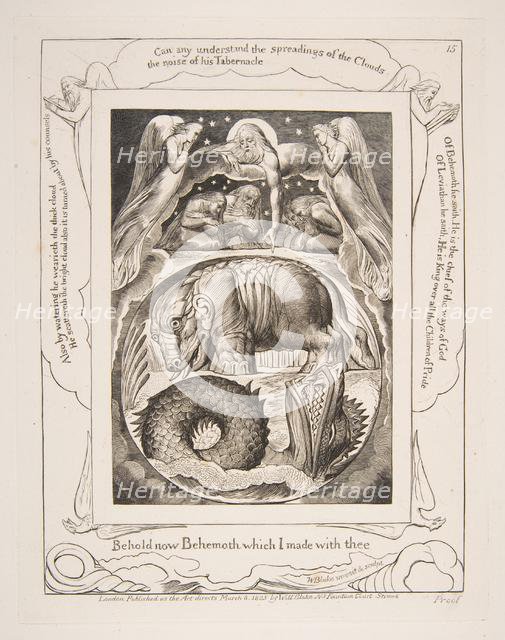 Behemoth and Leviathan, from Illustrations of the Book of Job, 1825-26. Creator: William Blake.