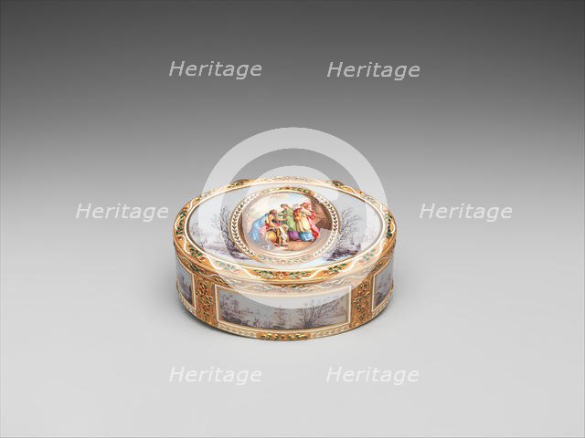 Snuffbox with Ulysses discovering Achilles and harbor scenes, ca. 1780. Creator: Les Frères Souchay.