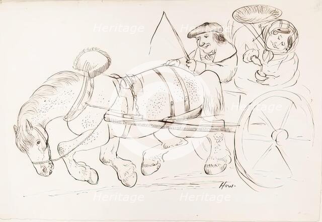 A Couple Riding on A Horse-Drawn Carriage, 1825-1839. Creator: James Howe.