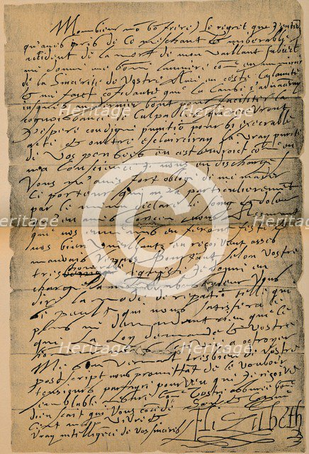 A letter from Queen Elizabeth I (1533-1603) to King Jmaes VI (1566-1625), 1898. Artist: James Stillie