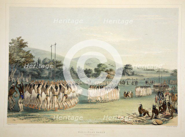 Ball-Player Dance, pub. 1845 (colour lithograph). Creator: George Catlin (1796 - 1872).