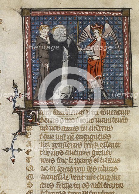 Priests and winged figure, mid 14th century. Creator: Unknown.