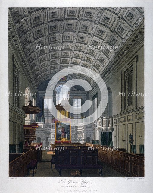 Interior view of the Chapel Royal in St James's Palace, Westminster, London, 1816. Artist: Daniel Havell