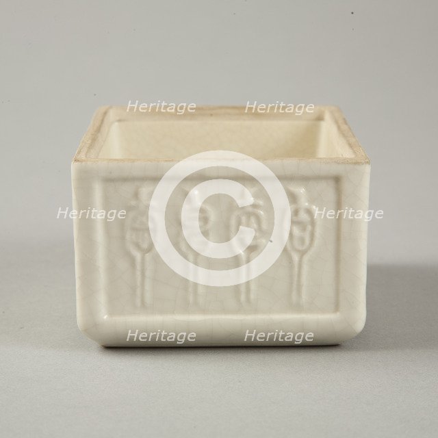 Soft paste rectangular vessel with characters in relief, early 19th century. Artist: Unknown.