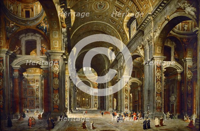 Cardinal Melchior de Polignac Visiting the Basilica of Saint Peter in Rome. Artist: Panini, Giovanni Paolo (1691-1765)